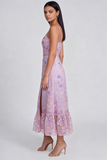 Lilac Flower A Line Spaghetti StrapsMidi Dress with Slit