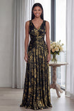Dusty Rose A Line V Neck Pleated Long Evening Dress