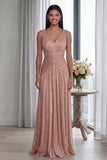 Dusty Rose A Line V Neck Pleated Long Evening Dress