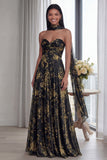 Strapless A Line Pleated Sky Blue Long Evening Dress with a Neck Scarf