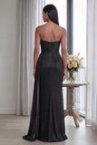 Back Strapless Sheath Ruched Long Evening Dress with Ribbon
