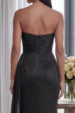 Back Strapless Sheath Ruched Long Evening Dress with Ribbon