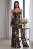 Back Strapless Sheath Ruched Long Evening Dress with Ribbon