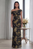 Dark Green Off the Shoulder Sheath Ruched Long Evening Dress