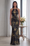 Sky Blue Halter Sheath Long Evening Dress with Back Keyhole