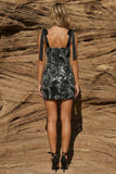 Black Thick Straps Bodycon Cocktail Dress with Beading