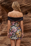 Sparkly Black Off the Shoulder Bodycon Cocktail Dress with Sequins