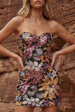 Sparkly Black Strapless Bodycon Sequins Cocktail Dress with Bow