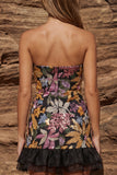 Sparkly Black Bodycon Strapless Sequins Cocktail Dress with Ruffles