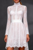 White Lace A Line Long Sleeves High-Low Wedding Dress with Bow