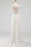 White A Line Corset Lace Midi Wedding Dress with Cape