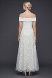 Off The Shoulder White Long A Line Wedding Dress