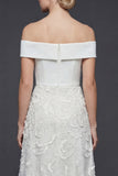 Off The Shoulder White Long A Line Wedding Dress