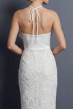 Sheath Halter White Long Wedding Dress with Ruffles