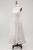 White Strapless High-Low A Line Wedding Dress with 3D Flowers