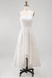 White Strapless High-Low A Line Wedding Dress with 3D Flowers
