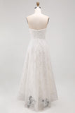 White Strapless High-Low A Line Wedding Dress with 3D Flowers