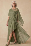 Dusty Sage A Line Asymmetrical Convertible Mother of the Bride Dress with Wrap