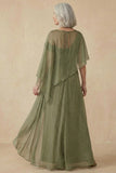 Dusty Sage A Line Asymmetrical Convertible Mother of the Bride Dress with Wrap
