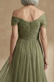 Dusty Sage A Line Asymmetrical Convertible Mother of the Bride Dress with Wrap