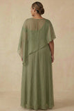 Asymmetrical Dusty Sage A Line Plus Size Mother Of The Bride Dress