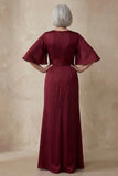 Red Satin Sheath Round Neck Mother of the Bride Dress with Half Sleeves