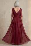 Red V-Neck A Line Half Sleeves Mother of the Bride Dress