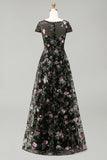 Black A-Line Boat Neck Long Mother Of the Bride Dress with Sequins