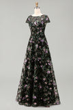 Black A-Line Boat Neck Long Mother Of the Bride Dress with Sequins
