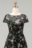Black A-Line Boat Neck Long Mother Of the Bride Dress with Sequins