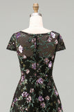Black A-Line Boat Neck Long Mother Of the Bride Dress with Sequins