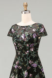 Black A-Line Boat Neck Long Mother Of the Bride Dress with Sequins