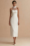 Sheath Satin Halter Midi Engagement Dress