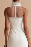 Sheath Satin Halter Midi Engagement Dress