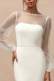 White Sheath Bateau Neck Long Engagement Dress with Long Sleeves