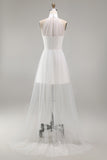 White Halter A-Line Mini Graduation Dress