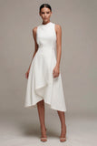 White A-Line Ruffled Midi Engagment Dress