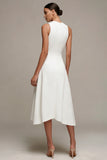 White A-Line Ruffled Midi Engagment Dress