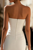 Strapless White Sheath Long Engagement Dress with Lace