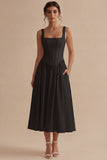 A-Line Square Neck Corse Satin White Dress