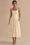 A-Line Square Neck Corse Satin White Dress