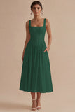 A-Line Square Neck Corse Satin White Dress