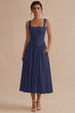 A-Line Square Neck Corse Satin White Dress