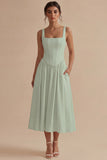 A-Line Square Neck Corse Satin White Dress