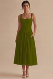 A-Line Square Neck Corse Satin White Dress