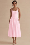 A-Line Square Neck Corse Satin White Dress
