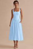 A-Line Square Neck Corse Satin White Dress