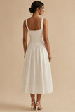 A-Line Square Neck Corse Satin White Dress