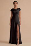 White Cowl Neck Sheath Long Rehearsal Dinner Dress with Slit