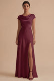 White Cowl Neck Sheath Long Rehearsal Dinner Dress with Slit